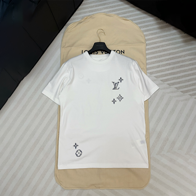 lv louis vuitton line embroidery logo short sleeve t-shirt
